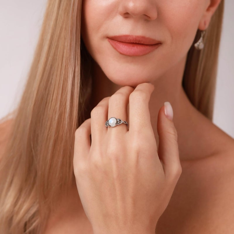 Silvershake 7mm Natural Moonstone 925 Sterling Silver Victorian Style Solitaire Ring Size 3.5 - Image 2